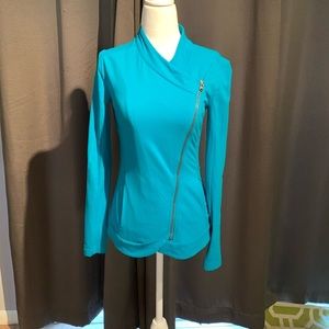 Xs Lucy asymmetrical zip jacket. Bright aqua. Gently worn.